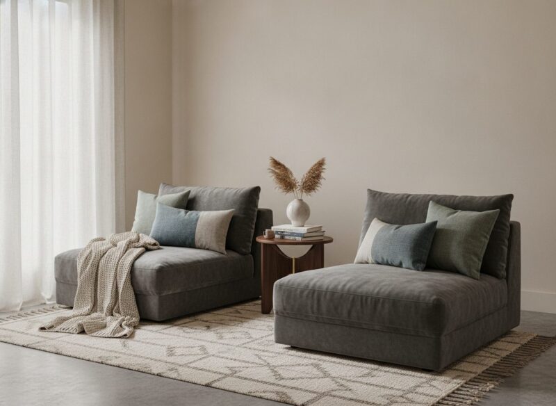 Armleuningloze fauteuils kiezen die diep en behaaglijk zitten in een kleine kamer