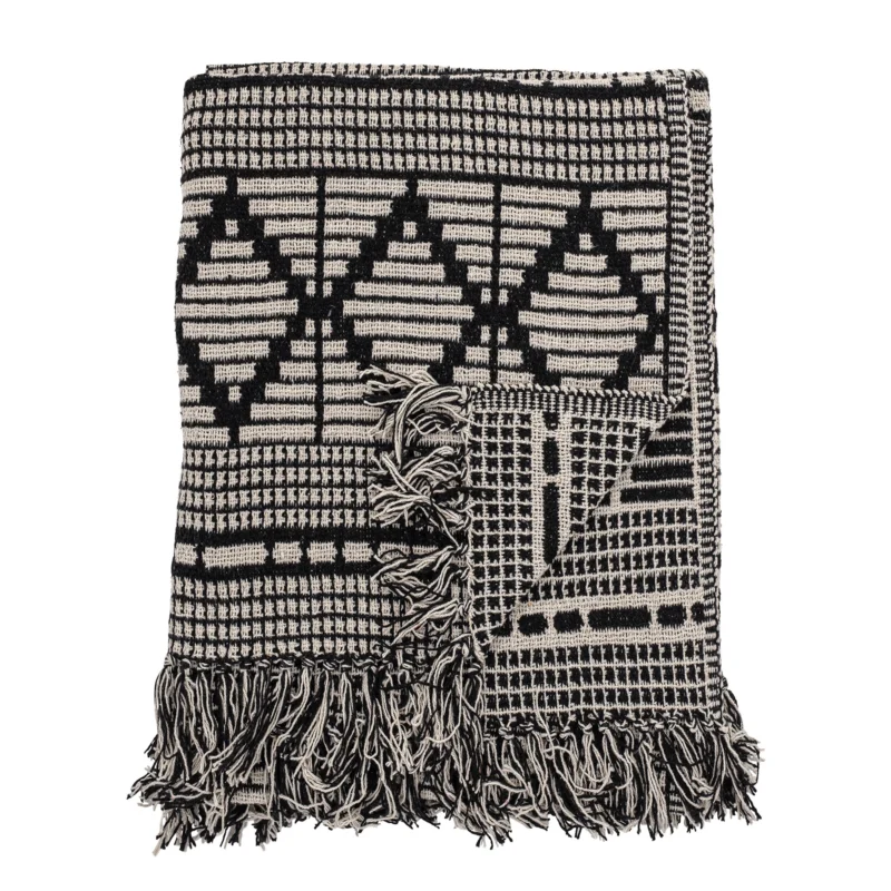 Bloomingville Gutte Plaid - Zwart Recycled Katoen van fonQ