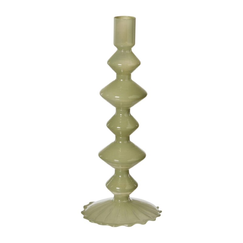 Kandelaar stapel groot glas - groen - ø9x23 cm van Xenos