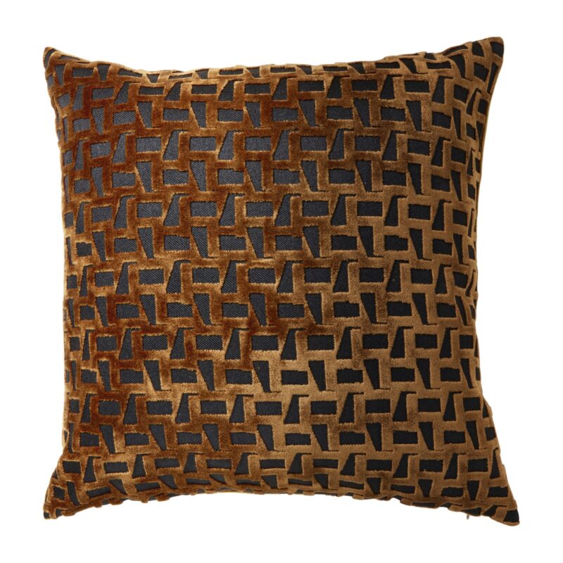Kussen velvet geblokt - bruin - 45x45 cm van Xenos