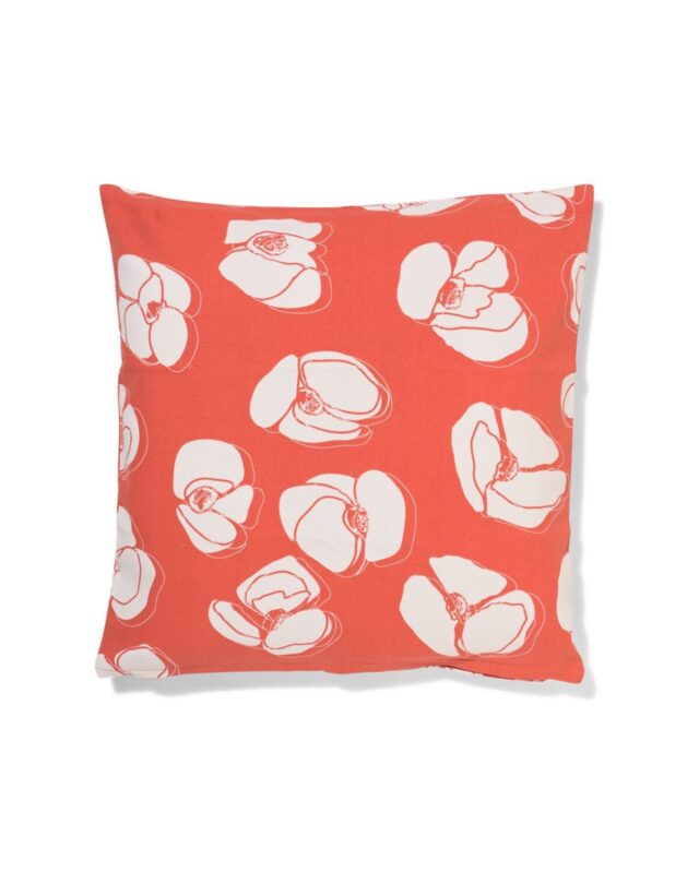 kussenhoes 50x50cm katoen bloemen rood van HEMA