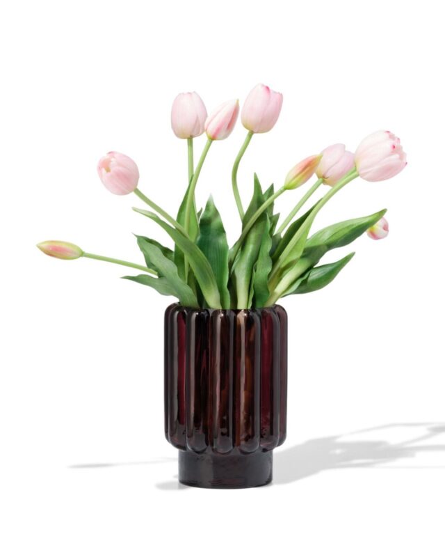 vaas 18cm glas ribbel bruin van HEMA