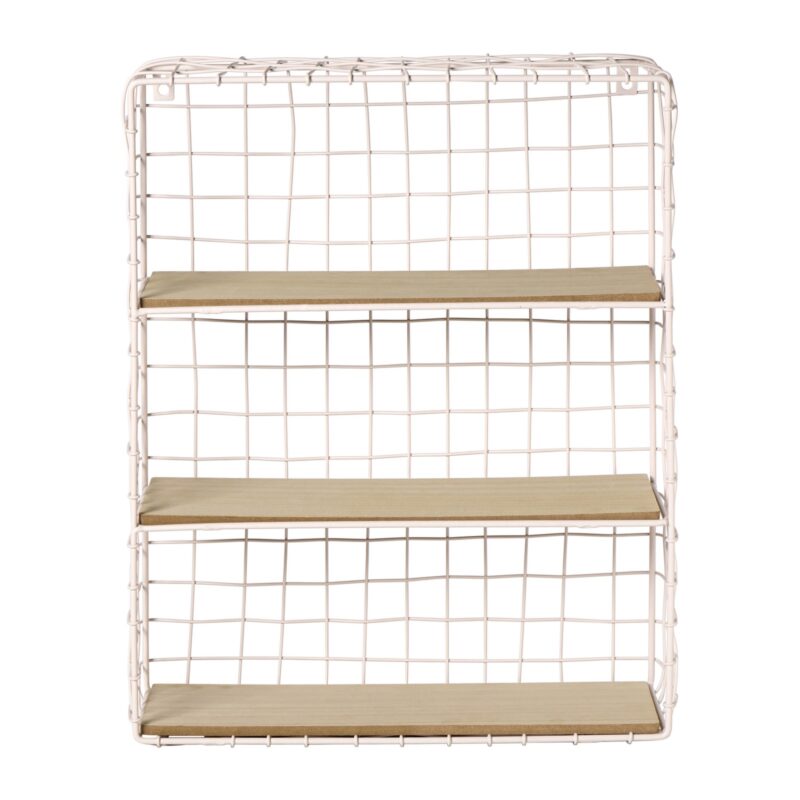 Wandrek wire met 3 planken - beige/bruin - 50x40x14 cm van Xenos